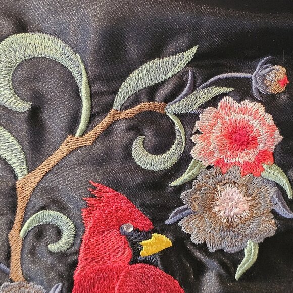VTG Cardinal Decorative Pillow Satin Black Red Embroidered Lace Trim Floral‎ 20" - Picture 4 of 9